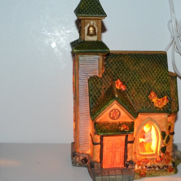 Harvest Hand Painted Porcelain Lighted Church Fall Decor - Picture 2 of 7